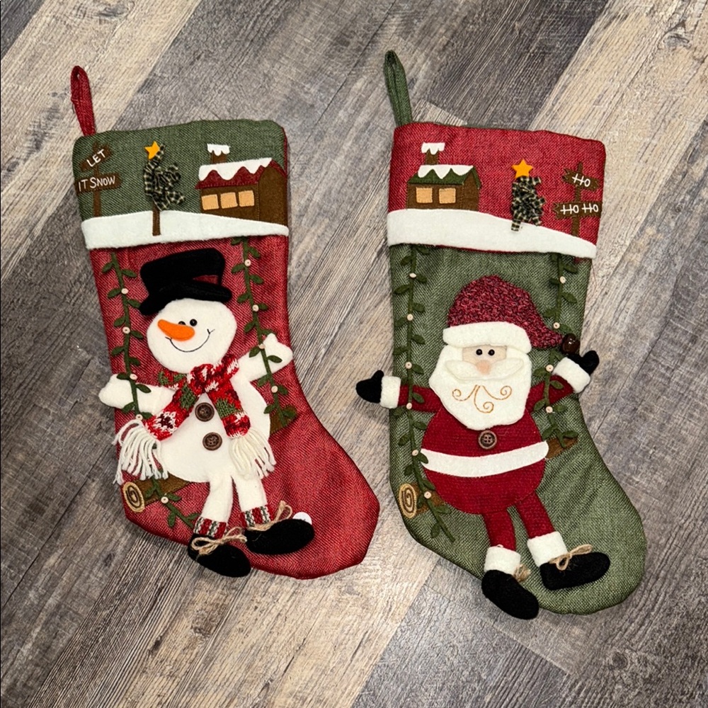Holiday Cheer Snowman and Santa Stockings- Set of 2